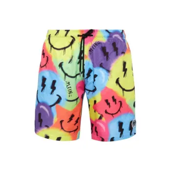 PHILIPP PLEIN Smiley Face Printed Drawstring Swim Trunks