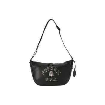 AVIREX Cow Leather Half Moon Hobo Bag, Shoulder Bag, Crossbody Bag Women's Black