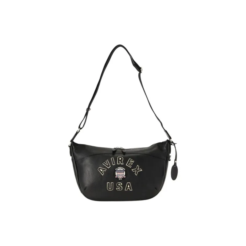 AVIREX Cow Leather Half Moon Hobo Bag, Shoulder Bag, Crossbody Bag Women's Black-0