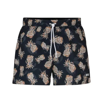 HUGO BOSS Fully Lined Swim Shorts With Pineapple Motif Swimming Shorts Men's Blue