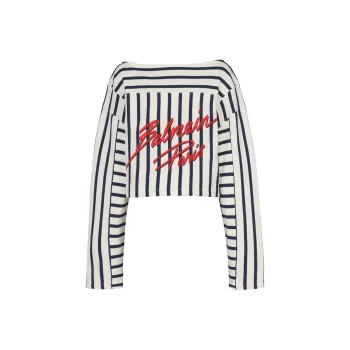 BALMAIN Striped Baseball Long Sleeved Top