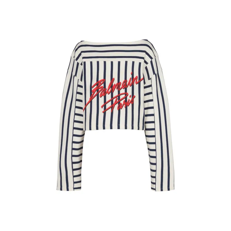 BALMAIN Striped Baseball Long Sleeved Top-0