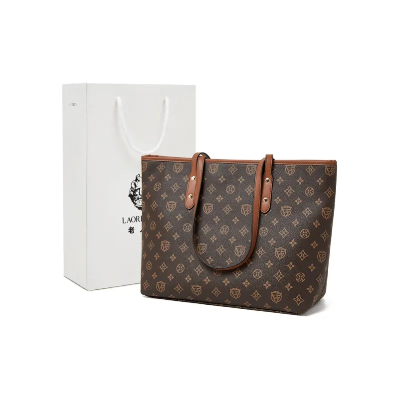 Old Man's Head Synthetic Leather Tote Bag Shoulder Bag Women's Coffee/Ecru-13