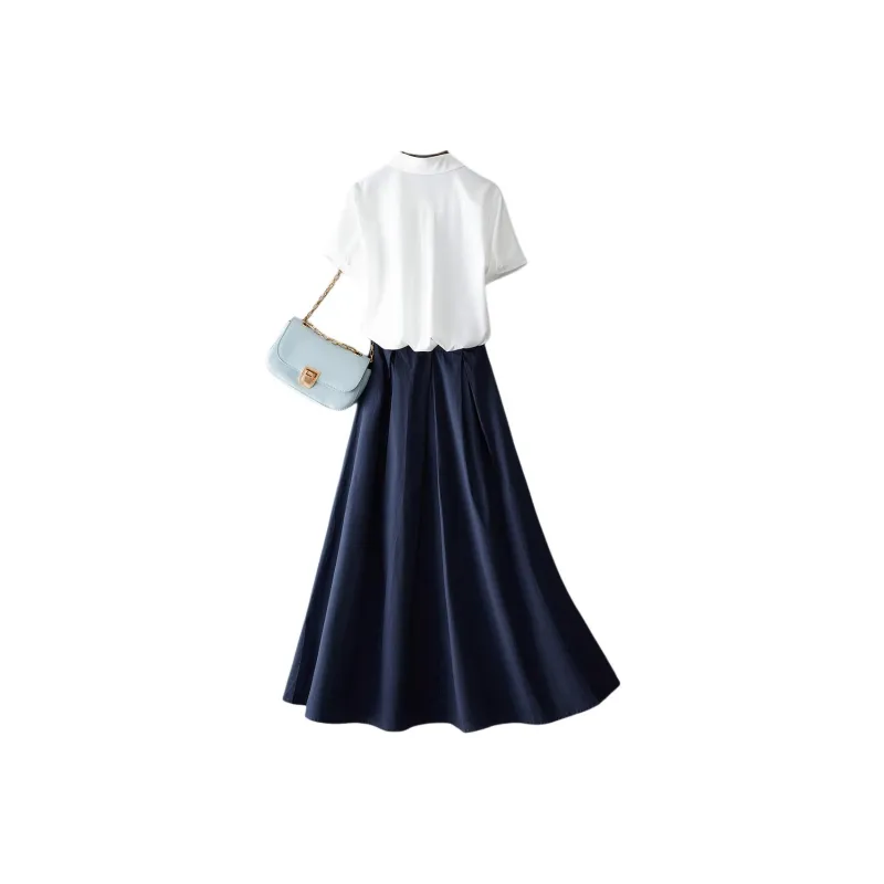 IHIMI Skirt Set Women's White+Navy Blue-2