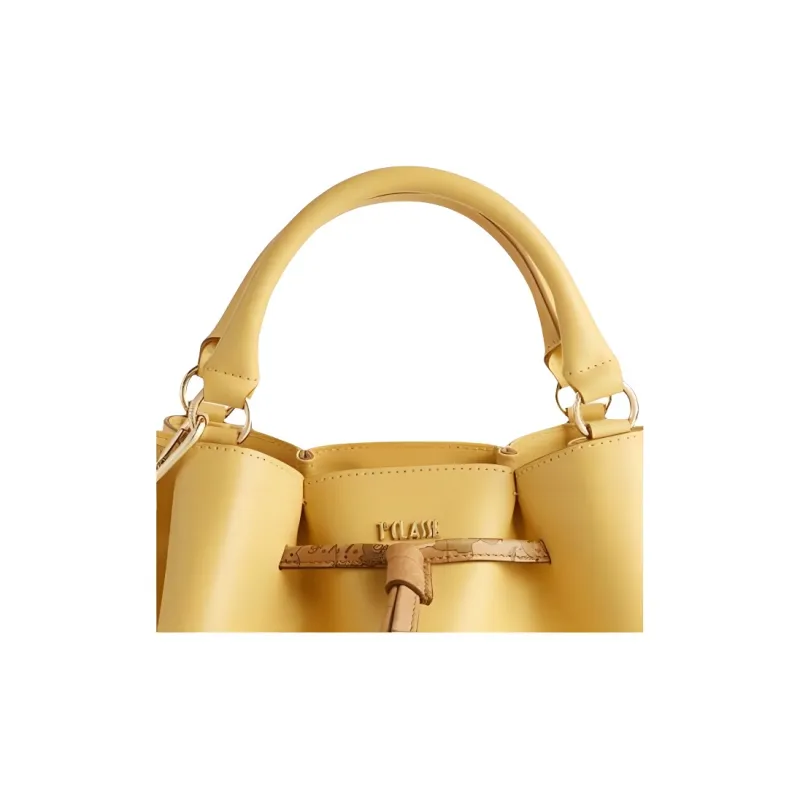 Alviero Martini Leather With Sheepskin Bucket Bag, Crossbody Handbag Women's Gold-2