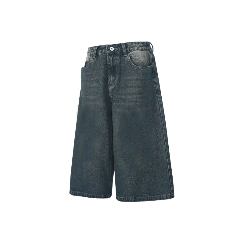 HOKLV Denim Shorts Unisex Vintage Blue-36