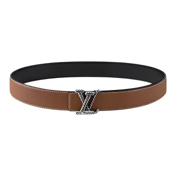 LOUIS VUITTON Cow Leather, Metal Parts Leather Belts Men's Brown Width 4CM