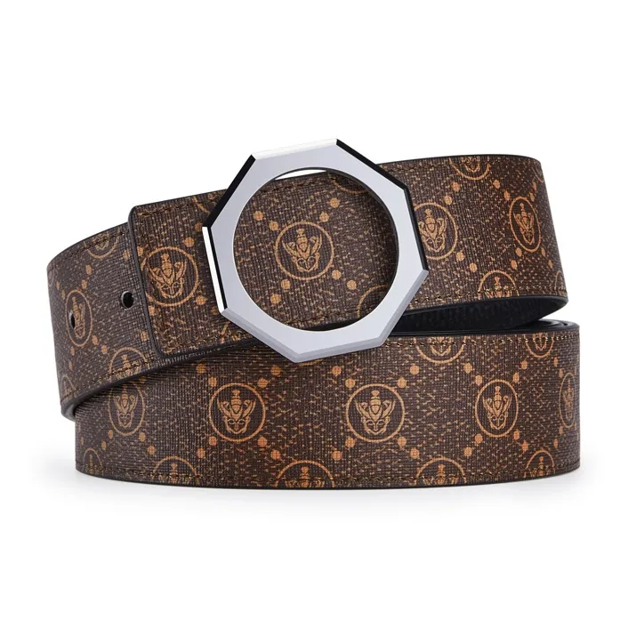 Jeccieziio Top Grain Cow Leather Smooth Buckle Belt Men's Width 3.8cm-15