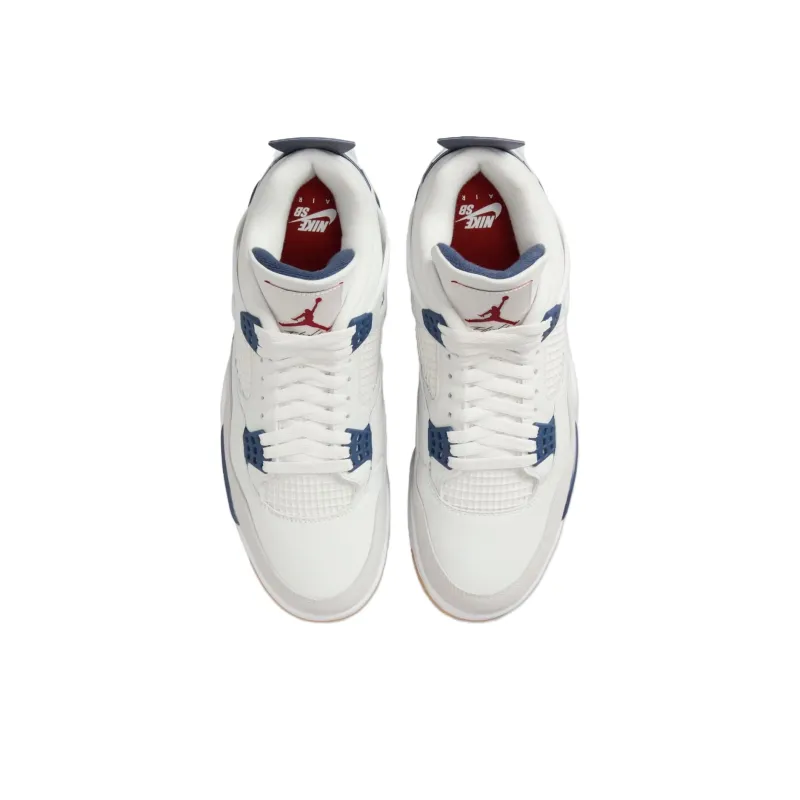 Nike SB x Jordan Air Jordan 4 'Navy' Abrasion Resistant High Top Vintage Basketball Shoes Unisex White Blue-3