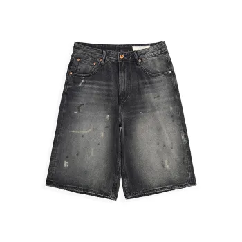 ZENGZHI Denim Shorts Unisex Dirty Black