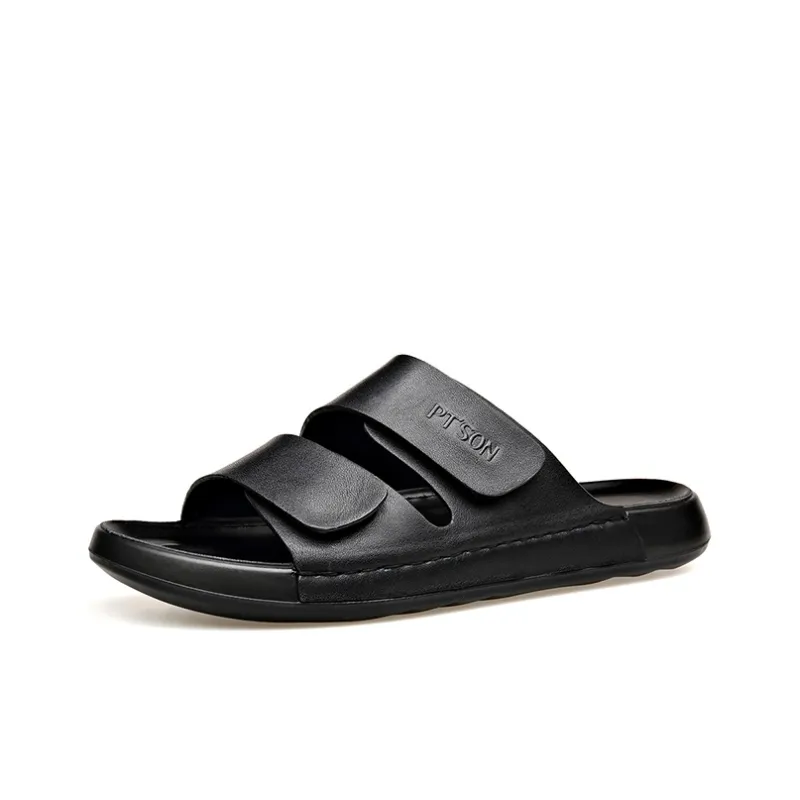 PT'SON Rubber Sole Cut Out Slip Resistant Abrasion Resistant Slide Slippers Men's Black-1