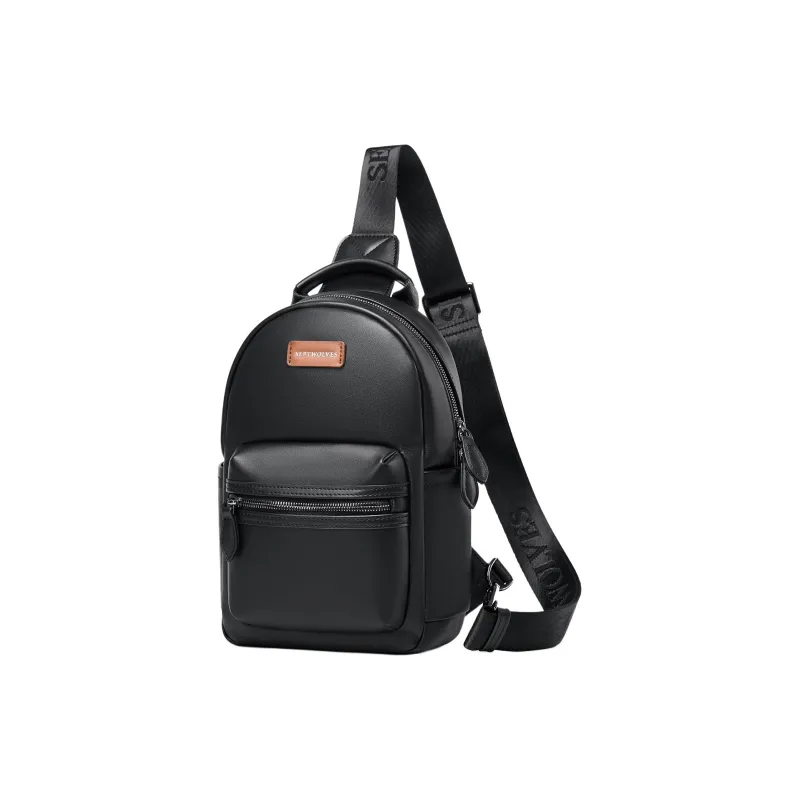 SEPTWOLVES Artificial Leather Multifunction Commuter Bag, Crossbody Bag, Refined Durable QPL Men's Black-0