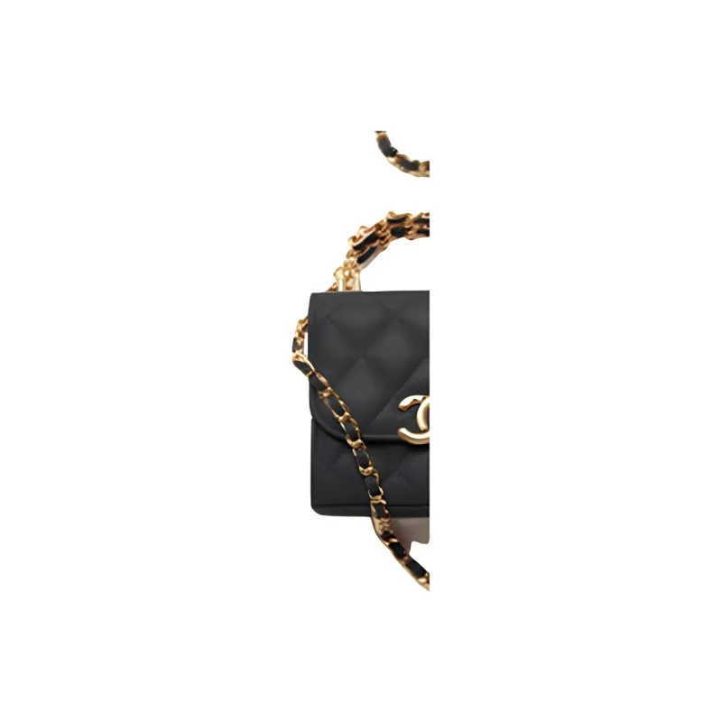 CHANEL 22K Autumn And Winter Litchi Cow Leather Flap Bag Crossbody One Shoulder Handbag Women's Black-2