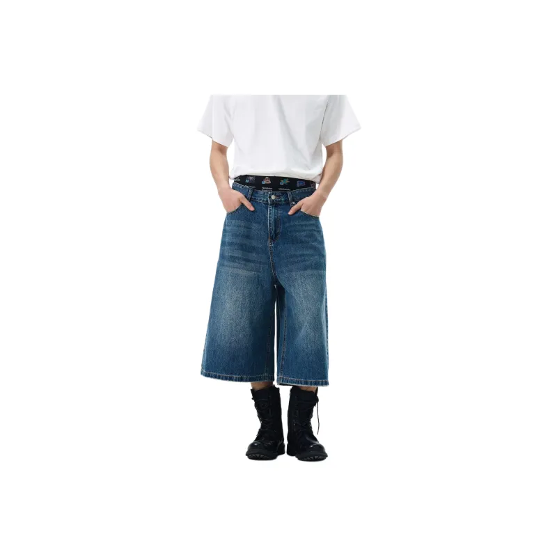 WLNEXT Cat Whisker Straight Fit Jeans With Loose Fit Design, Denim Style Shorts Unisex-0