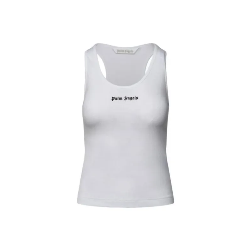 PALM ANGELS Classic Logo Rib Tank Top White-0