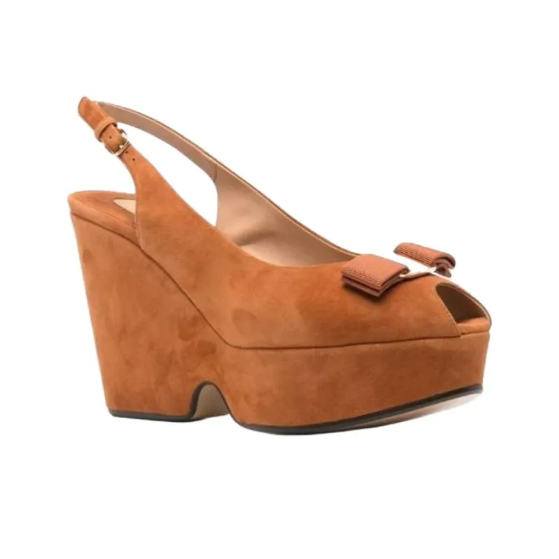 FERRAGAMO Lally Wedge Heel High Heels 10.5cm Women's Brown-2