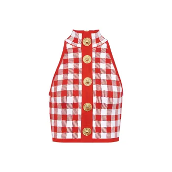 BALMAIN Gingham Checked Sleeveless Top