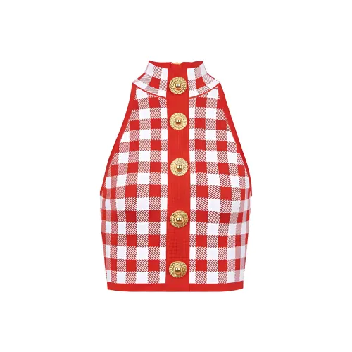 BALMAIN Gingham Checked Sleeveless Top