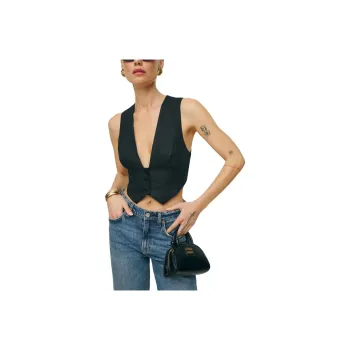 REFORMATION Sofia Cropped Linen Vest Tank Tops Women's Black