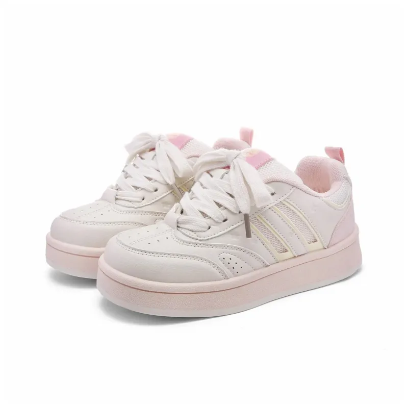 ABCIO Skateboard Shoes Women's Low Top Beige Yellow/Pink White/White Red-7