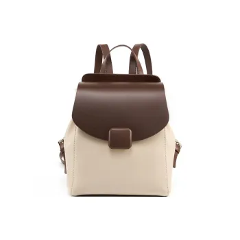 PESASRIE Cow Leather Backpack Regular Women's Beige & Brown
