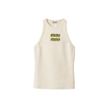 MIU MIU SS24 Embroidered Logo Knit Top Sleeveless