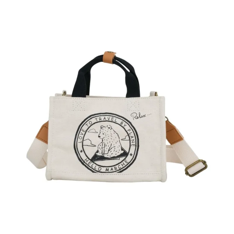 Hello Marche Canvas Bag, Crossbody Handbag Unisex Navy Blue/Original Fabric Color-3