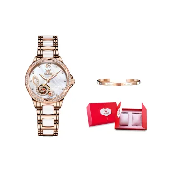 OLEVS Radiant Collection Mechanical Movement Ceramic Strap Watch Women's Watch White Dial