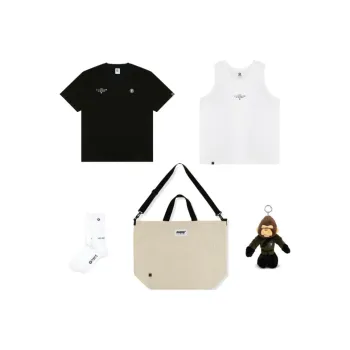 Aape Apparel Gift Boxes Men 5 Pcs Set Black T-Shirt+White Tank Top+White Crew Socks+Olive Charm+Ecru Backpack