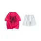 Set (Rose Red Short-Sleeved Shirt+Heather Gray Shorts)