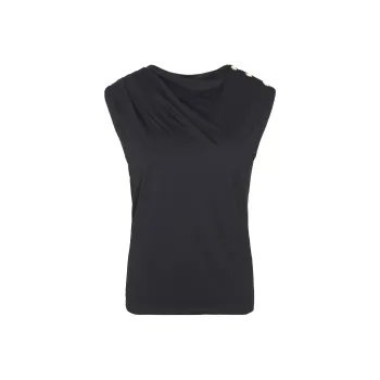 BARBOUR Solid Color Button Crew Neck Pullover Sleeveless T-Shirt Women's Black