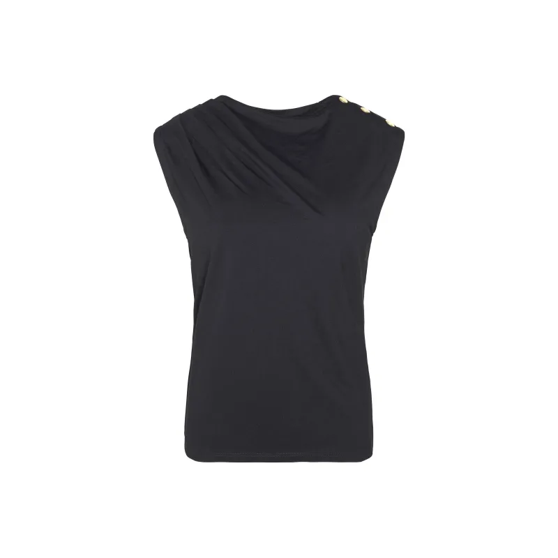 BARBOUR Solid Color Button Crew Neck Pullover Sleeveless T-Shirt Women's Black-0