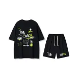 2 Pack[Black Short-Sleeved Shirt+Black Shorts]