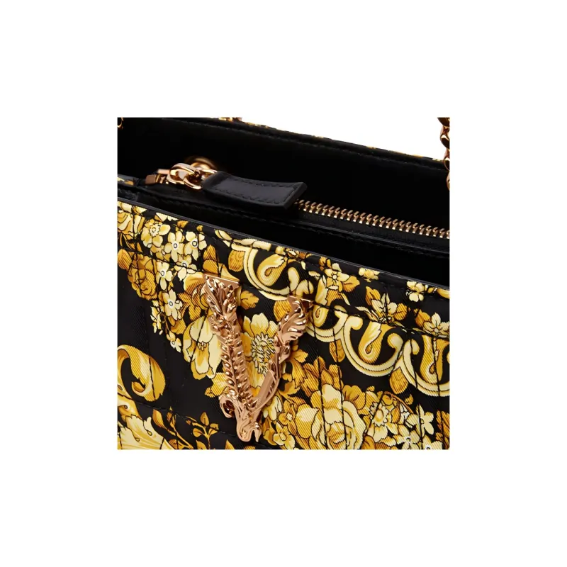 VERSACE Silk Handbag Shoulder Bag Women's Gold & Black-3