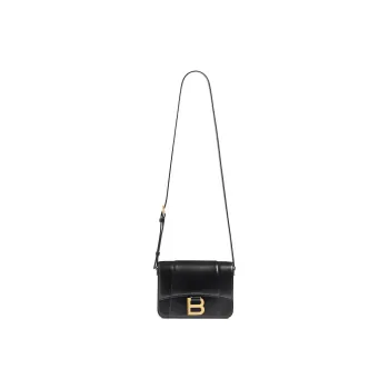Balenciaga Hourglass Shiny Calfskin Crossbody Bag, Shoulder Bag Small Size Women's Black