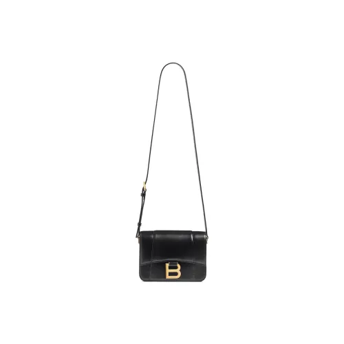 Balenciaga Hourglass Shiny Calfskin Crossbody Bag, Shoulder Bag Small Size Women's Black