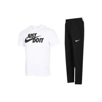 Nike Casual Sportswear Men Clothing Set White T Shirt+Black Pants