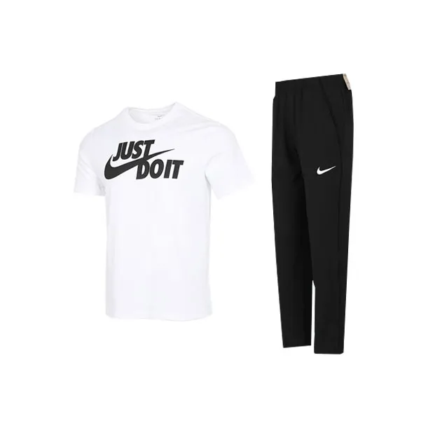 Nike Casual Sportswear Men Clothing Set White T Shirt+Black Pants-0