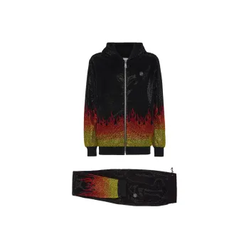 PHILIPP PLEIN Crystals Flame Hooded Tracksuit Set