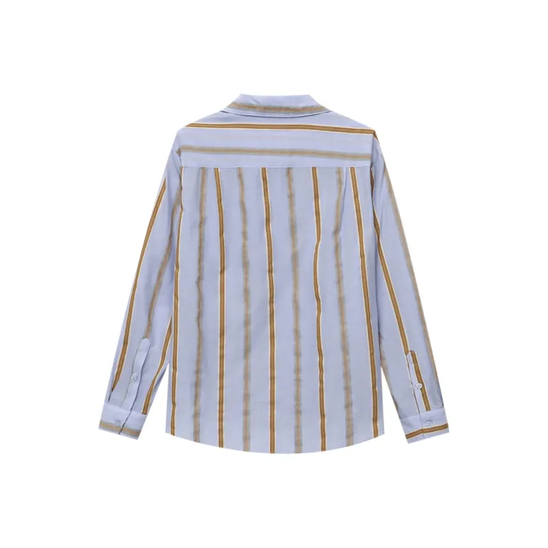 CHARM PICK Shirt Women's Yellow Stripes On Blue Background-1