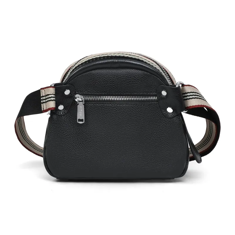PT'SON Cow Leather With Synthetic Leather Shoulder Bag, Crossbody Bag, Dome Bag Regular Women's Black-5