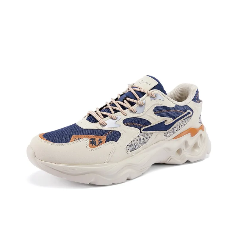 Erke Cushioning, Breathable, Lightweight Low Top Casual Shoes Men's Warm Linen Gray Ink Blue-1