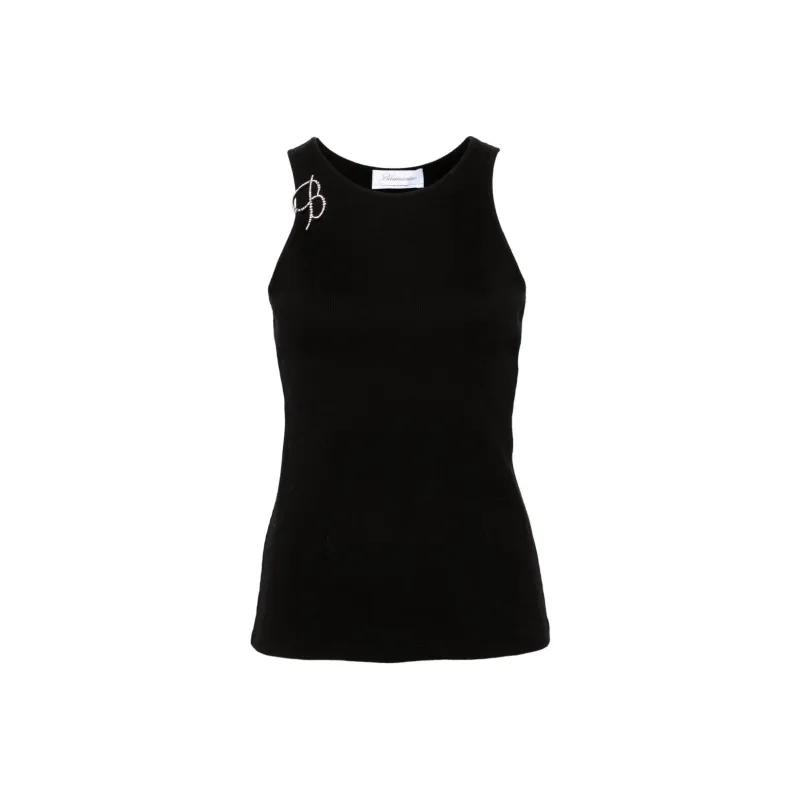 Blumarine Logo brooch Fine ribbed Tank Top-6