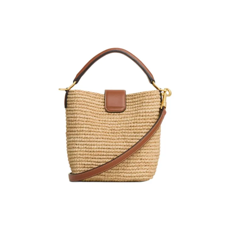 CELINE Plant Material With Cow Leather Trim Bucket Bag, Shoulder Bag, Handbag Mini Women's Natural & Tan-2