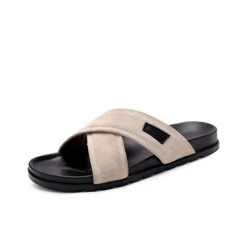 Voguhomme Rubber Sole Slip Resistant Slide Slippers Men's Khaki