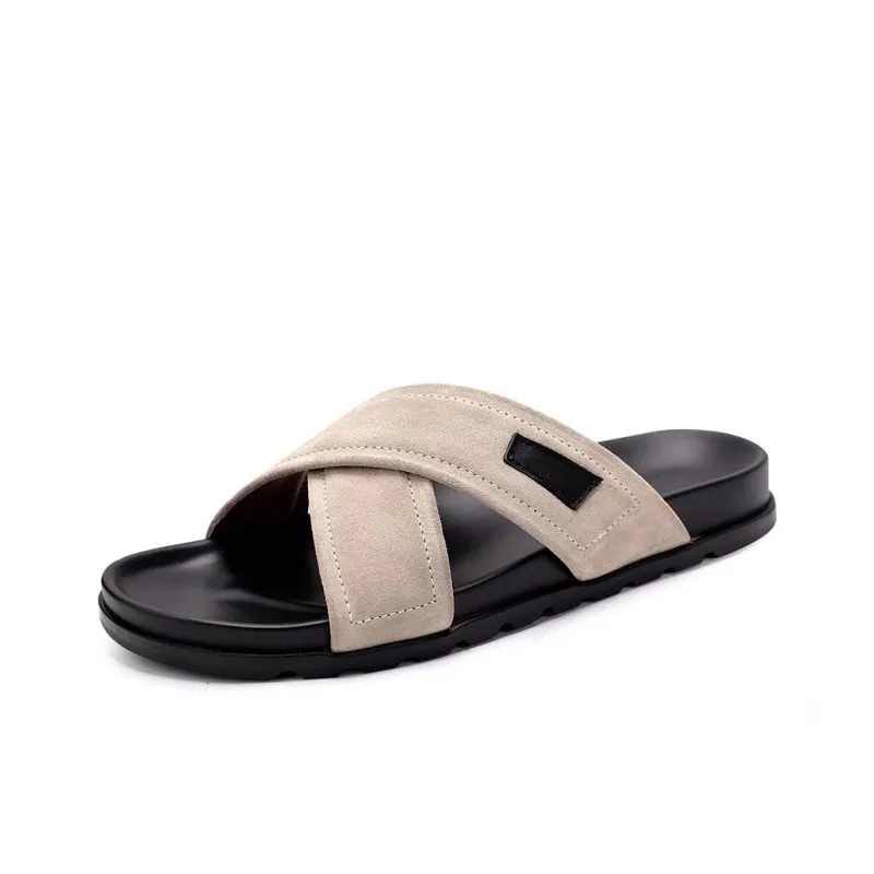 Voguhomme Rubber Sole Slip Resistant Slide Slippers Men's Khaki-0