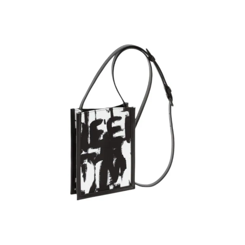 Alexander McQueen Graffiti Polyester Shoulder Bag, Crossbody Bag Mini Men's Black/White-1