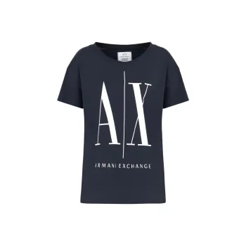 ARMANI EXCHANGEAE Logo Letter Crew Neck Pullover Short-Sleeved T-Shirt Women's Marine Blue