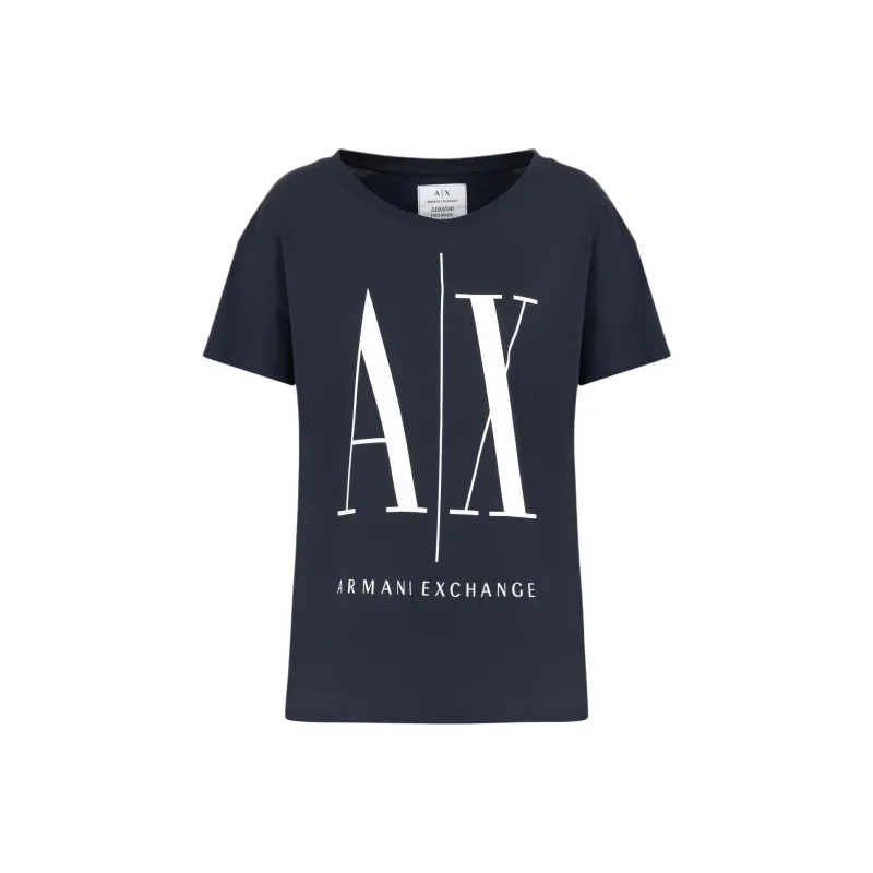 ARMANI EXCHANGEAE Logo Letter Crew Neck Pullover Short-Sleeved T-Shirt Women's Marine Blue-0