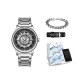 Silver Case Black Dial Steel Band[Trendy Box+Genuine Leather Strap+Cuban Bracelet]